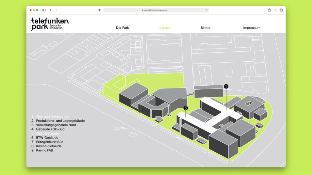 website fuer den Heilbronner Technologiepark telefunkenpark